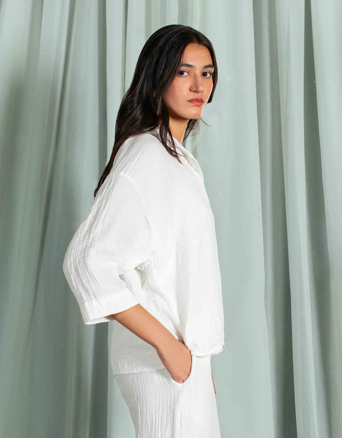 MUSLIN JHONNY COLLAR SHIRT